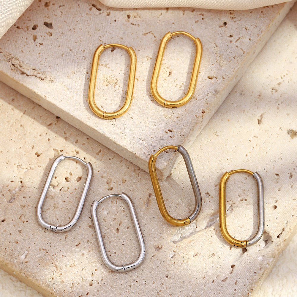 Orecchini a clip geometrici minimalisti in acciaio inossidabile placcati oro 18 carati da donna