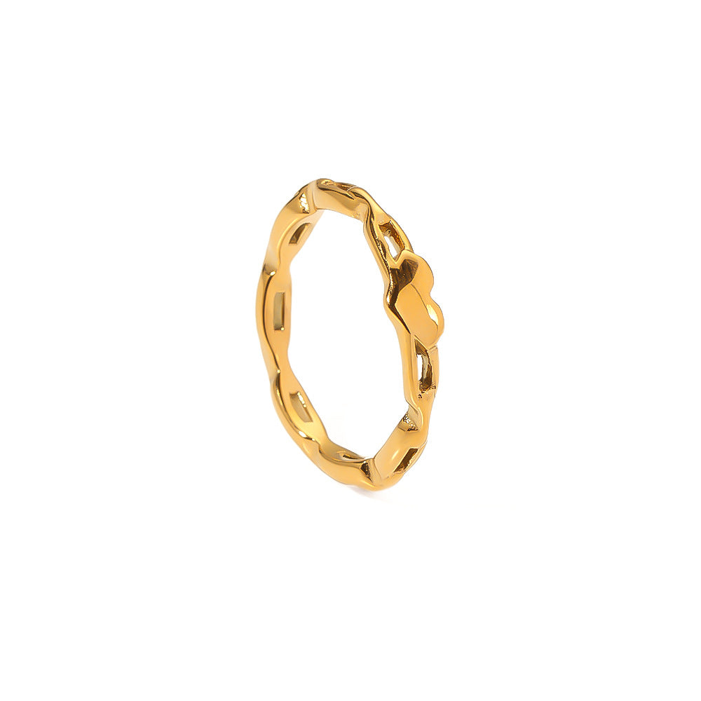 Anello da donna in acciaio al titanio placcato oro 18 carati con catena a cuore vuota alla moda