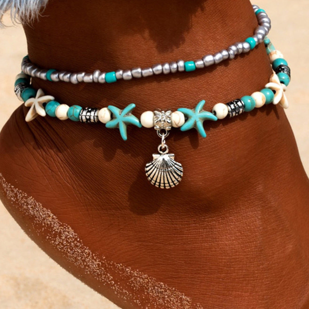 Vintage Alloy Starfish Turtle Anklet Set