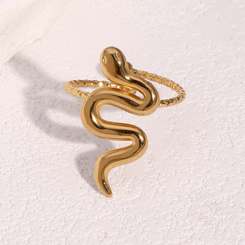 Minimalist 18K Gold Plated Stainless Steel Snake Shape Open Ring for Women