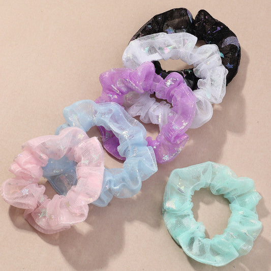 Rustic Floral Starry Sky Printed Tulle Hair Ring for Girls with Elastic Band and Handmade Finish