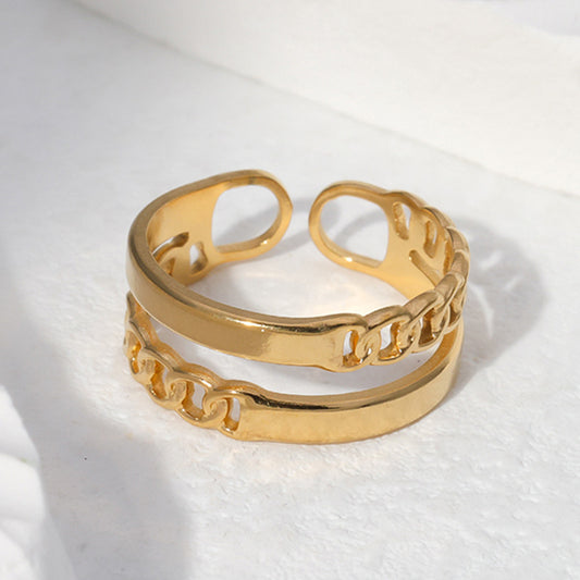 Vintage Minimalist Geometric Stainless Steel Ring 18K Gold Plated Adjustable Chain Design for Women