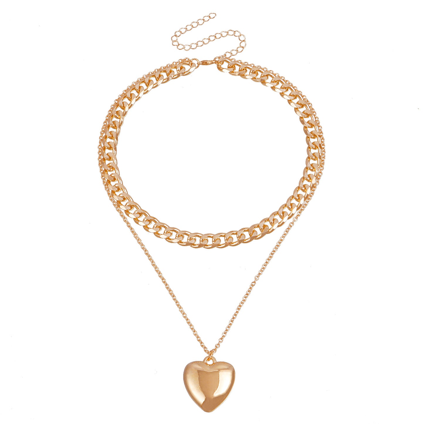 Minimalist Geometric Double-Layer Choker Necklace with Large Heart Pendant in Alloy with Plated Finish for Women