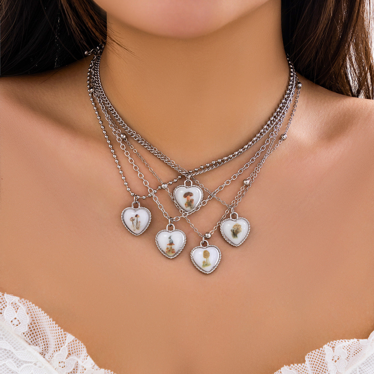 Casual Heart Animal Acrylic Alloy Plated Necklace with Curb Chain for Women