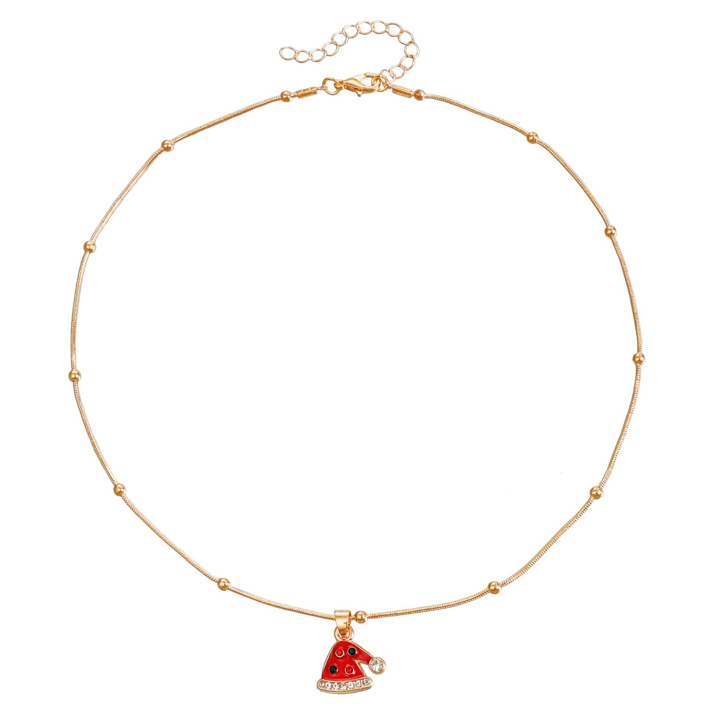 Vintage Christmas Necklace for Women with Geometric Pendant, Electroplated Metal Choker Chain, Santa and Snowflake Enamel Design