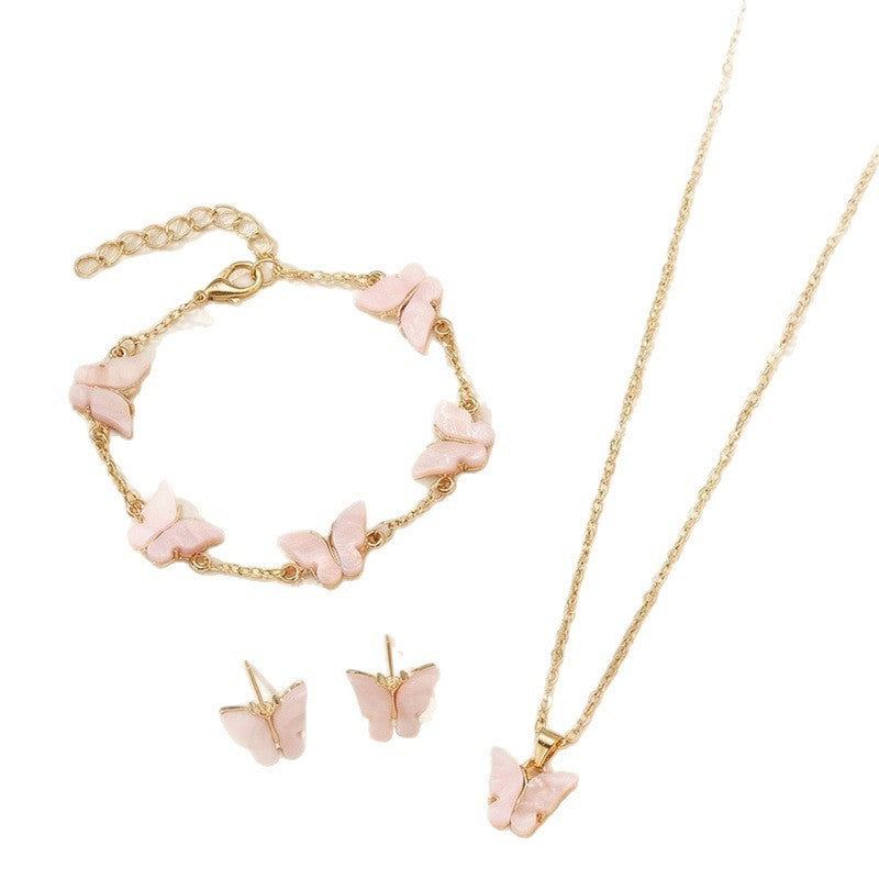 Set di collana con ciondolo a farfalla minimalista per ragazze, gioielli placcati in lega con catena di perline