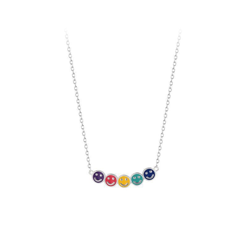 Minimalist Mini Smiley Face Necklace for Women and Men in Titanium Steel with Enamel Finish and Clavicle Chain Style