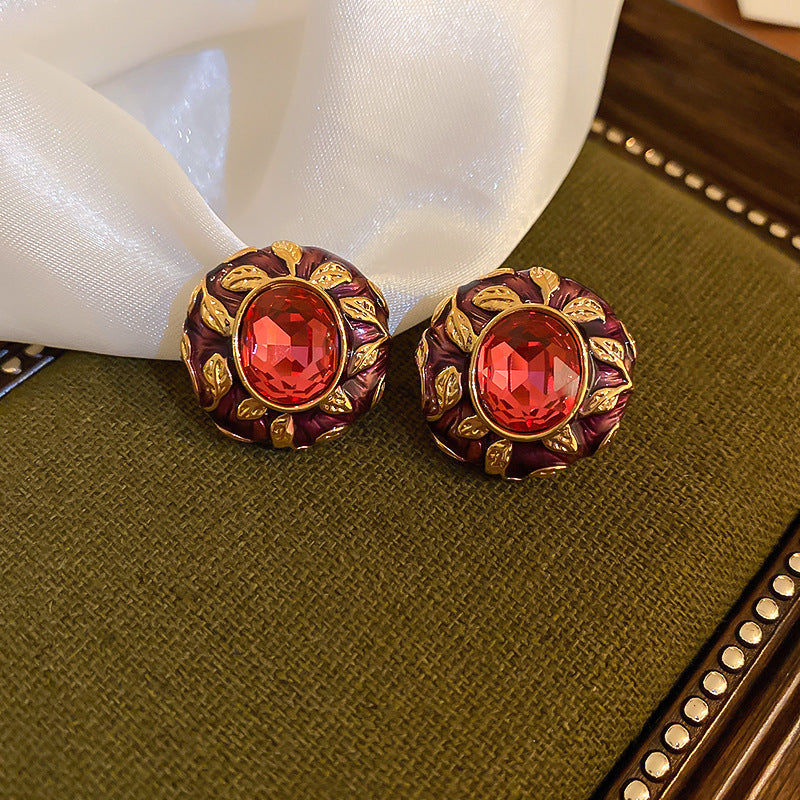 Vintage-Style Geometric Square Rhinestone Stud Earrings in Alloy with Stainless Steel Posts for Women
