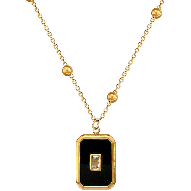 Minimalist Geometric Square Bead Titanium Steel Necklace with Gold Plating for Women and Men