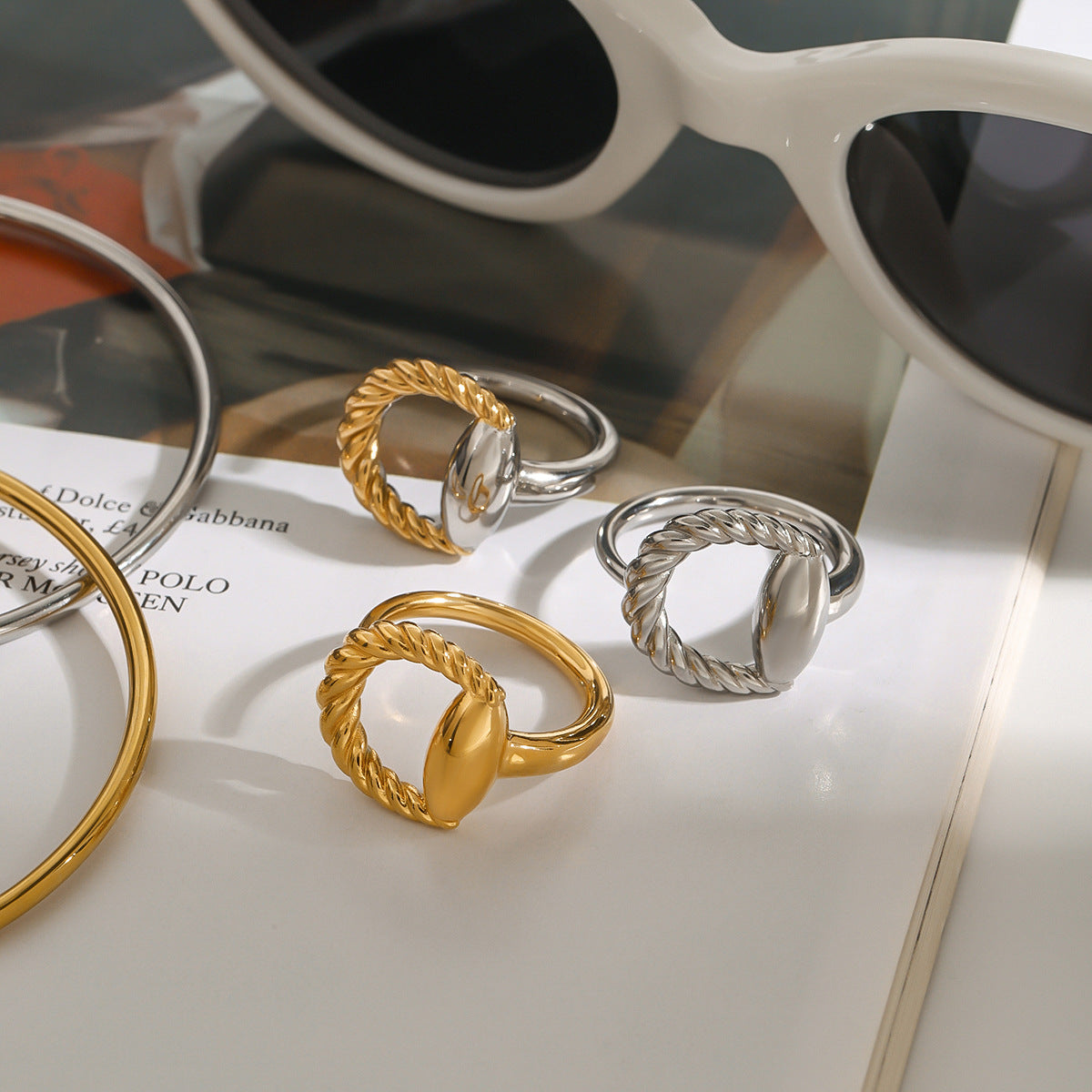 Geometric Plated Stainless Steel Ring for Women