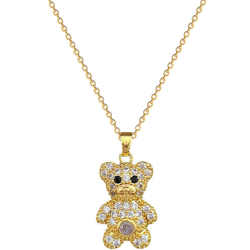 Collar con colgante de oso minimalista para hombre y mujer en acero de titanio con incrustaciones de diamantes de imitación en cadena tipo serpiente