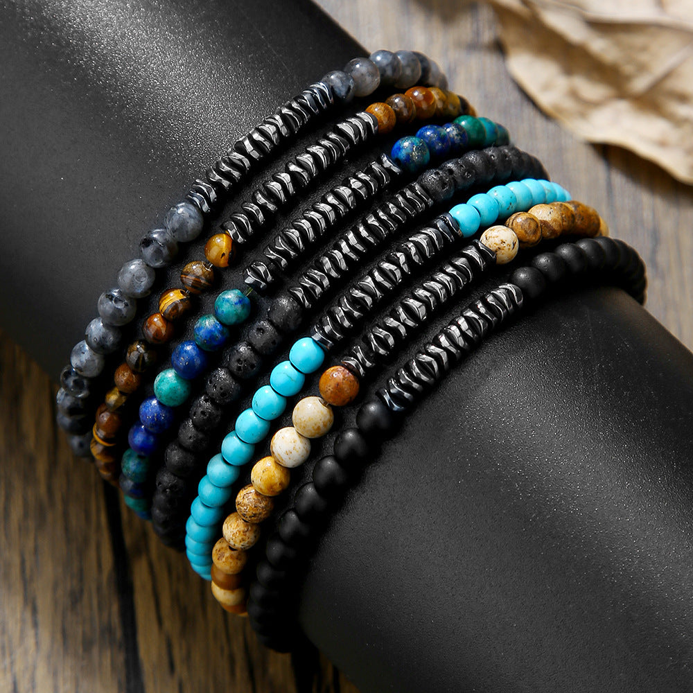 4MM Natural Stone Tiger Eye Hematite Round Beaded Stretch Bracelet Geometric Unisex