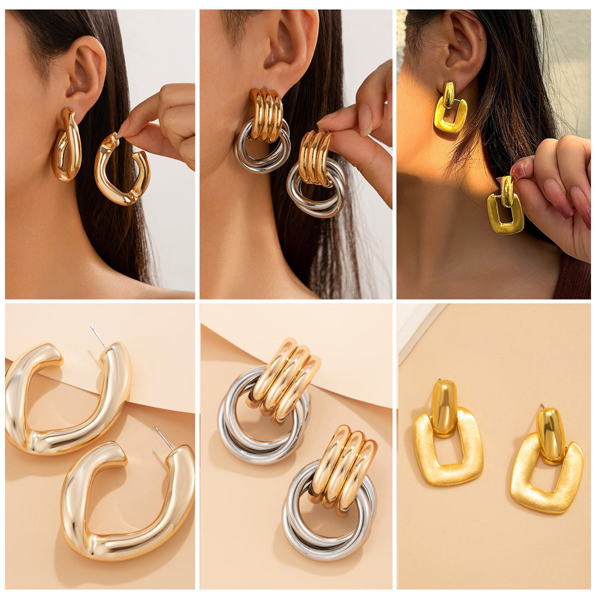Vintage Geometric Alloy Plated Earrings for Women
