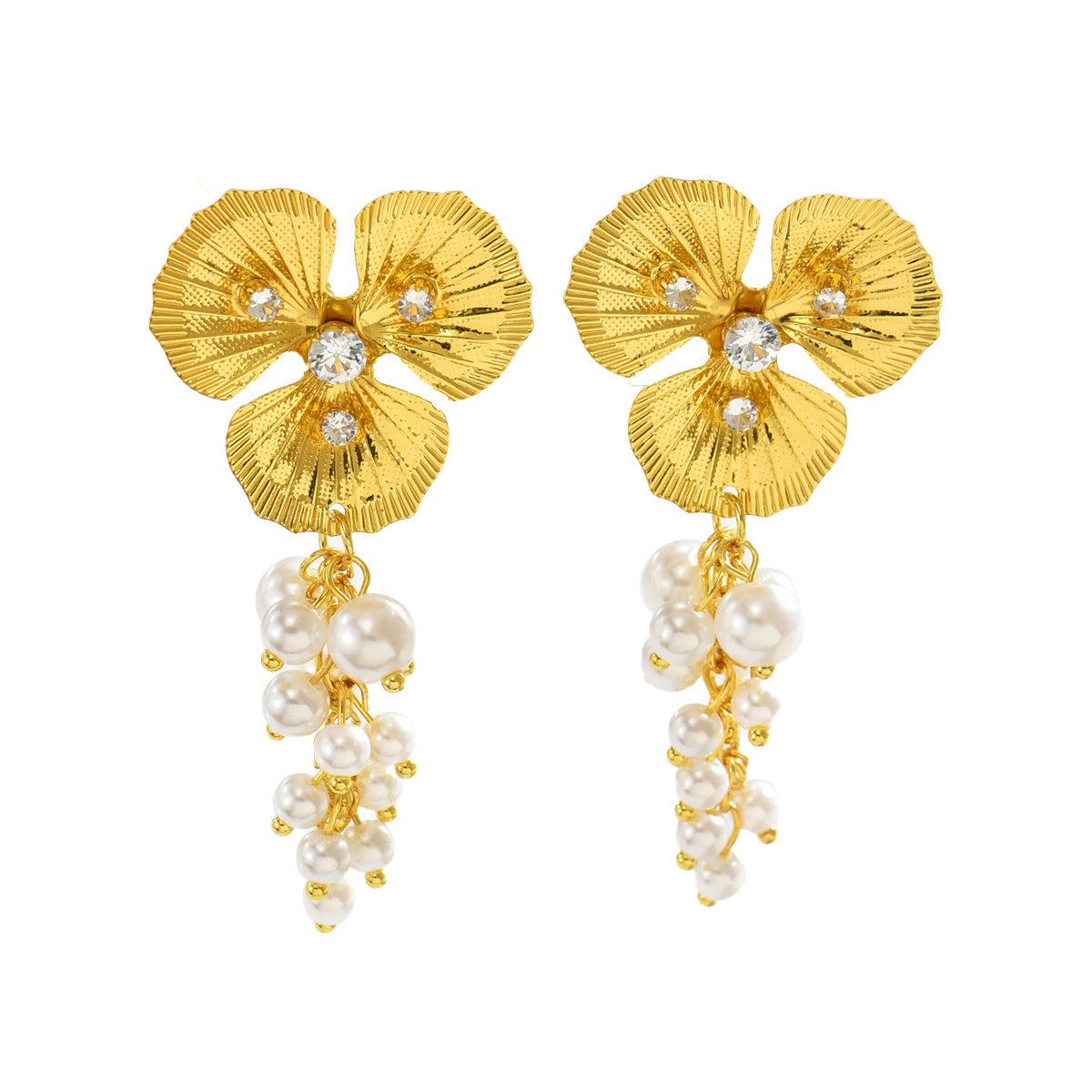 Pendientes florales geométricos de moda para mujer, de aleación de zinc con incrustaciones de perlas, pendientes versátiles para uso diario