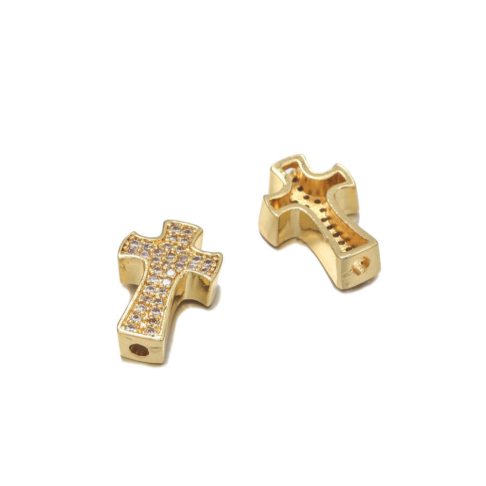 Punk Minimalist Micro-Paved Cubic Zirconia Cross Plated Brass Pendant Necklace Bracelet Charm