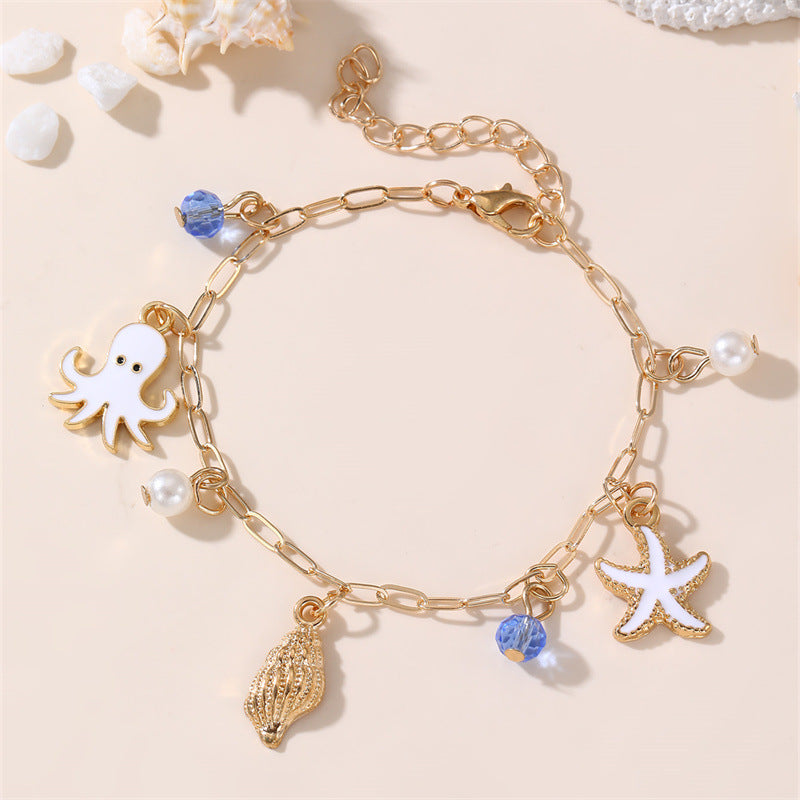 Pulsera Infantil Temática del Océano con Colgante en Forma de Estrella, Fabricada en Resina y Plástico, Diseño Artesanal para Niñas de 6 a 10 Años