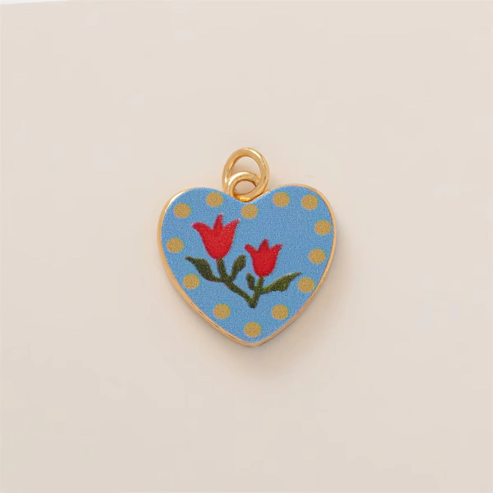 Sweet Heart Geometric Oval Floral Plated Brass Stainless Steel Pendant Necklace