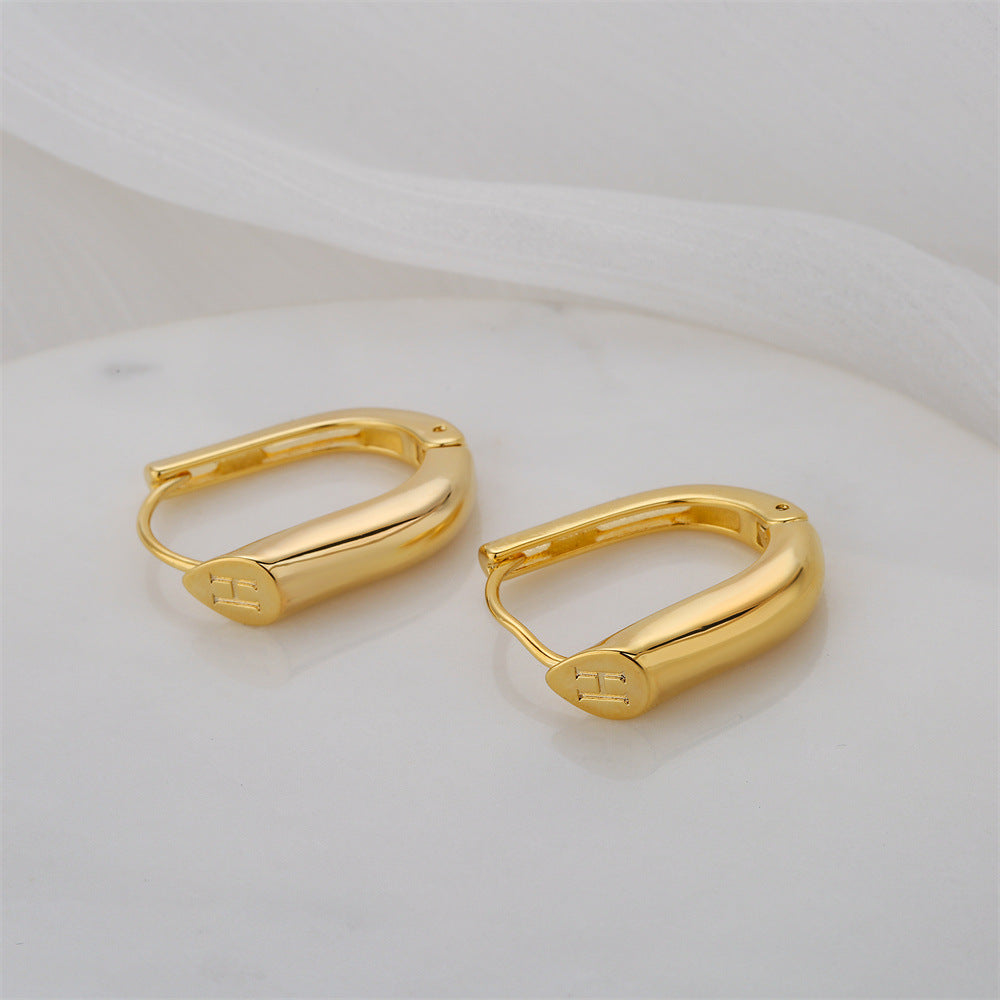 14K Gold Plated Geometric U-Shaped Brass Earrings with 925 Sterling Silver Posts for Women