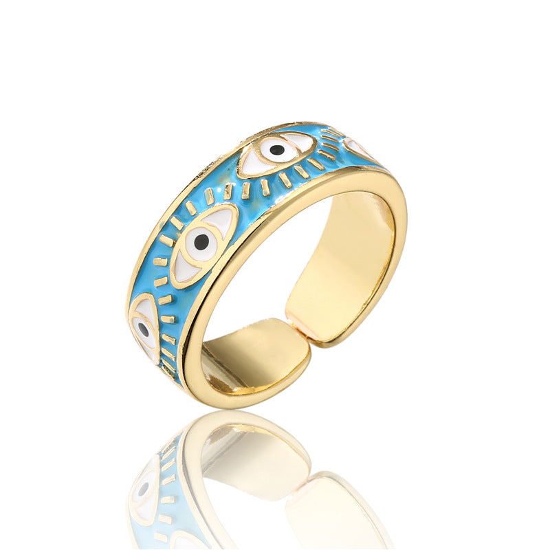 Anello aperto Occhio di Allah geometrico alla moda per donna con finitura smaltata in cinque colori e pavé di microzirconi