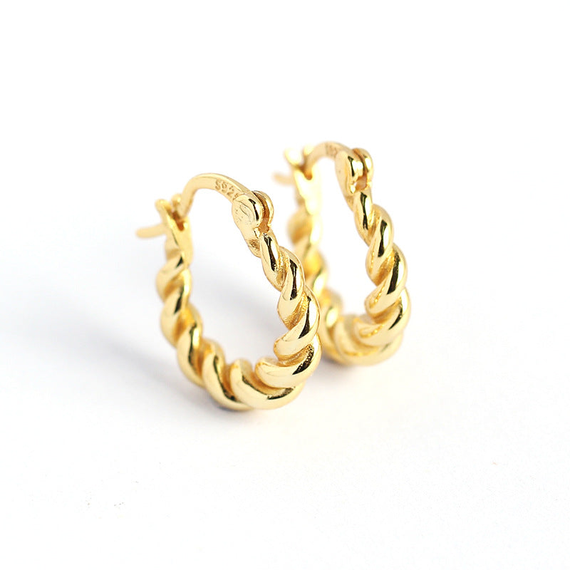 Vintage Minimalist U-Shaped S925 Sterling Silver Ear Cuffs with Geometric Wire-Wrapped Twist Design for Women
