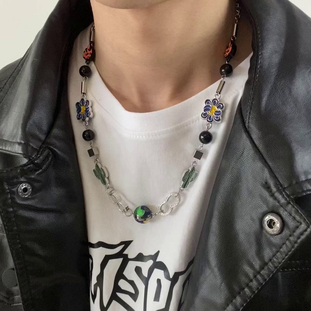 Hip-hop Streetwear Stainless Steel Plated Teardrop Geometric Pendant Necklace with Cuban Link Chain for Unisex