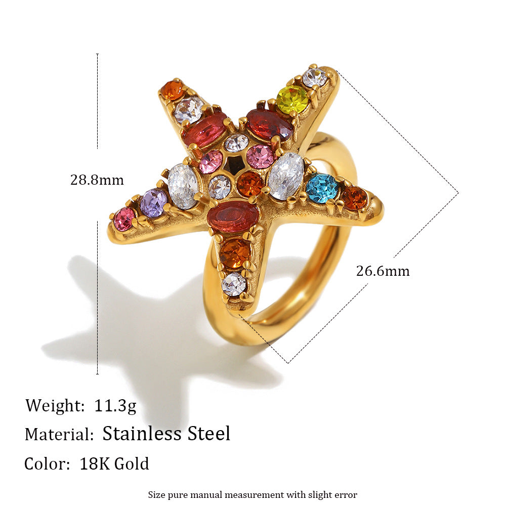 Creative Minimalist Star Geometric Stainless Steel Gold Plated Cubic Zirconia Ring for Women