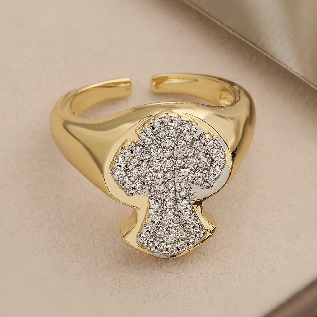 Minimalist Geometric Cross-Shape Copper Ring with Micro-Pave Zirconia for Women