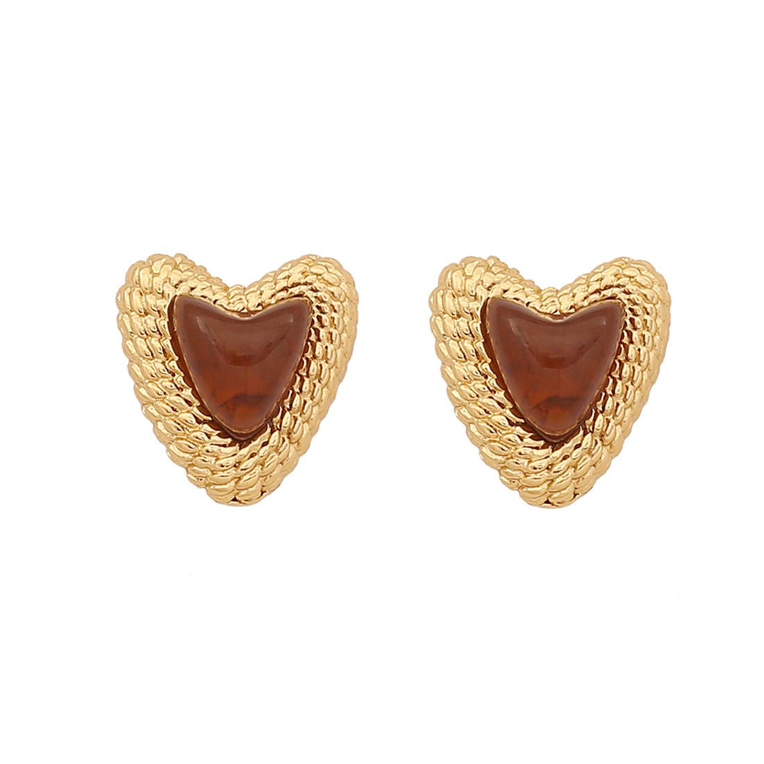 Orecchini a perno da donna in acciaio inossidabile a forma di cuore retrò con finitura placcata