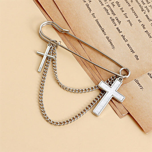 Minimalist Cross Pendant Brooch in Alloy with Plated Finish for Women Geometric Shape Elegant Fashion Accessory