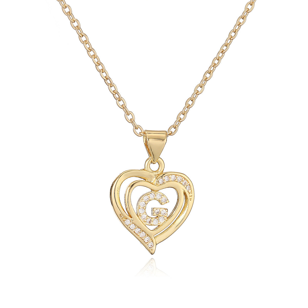 Collana con Pendente Minimalista in Rame, Placcatura in Oro 18K e Dettagli in Zircone a Forma di Cuore e Lettera per Donne