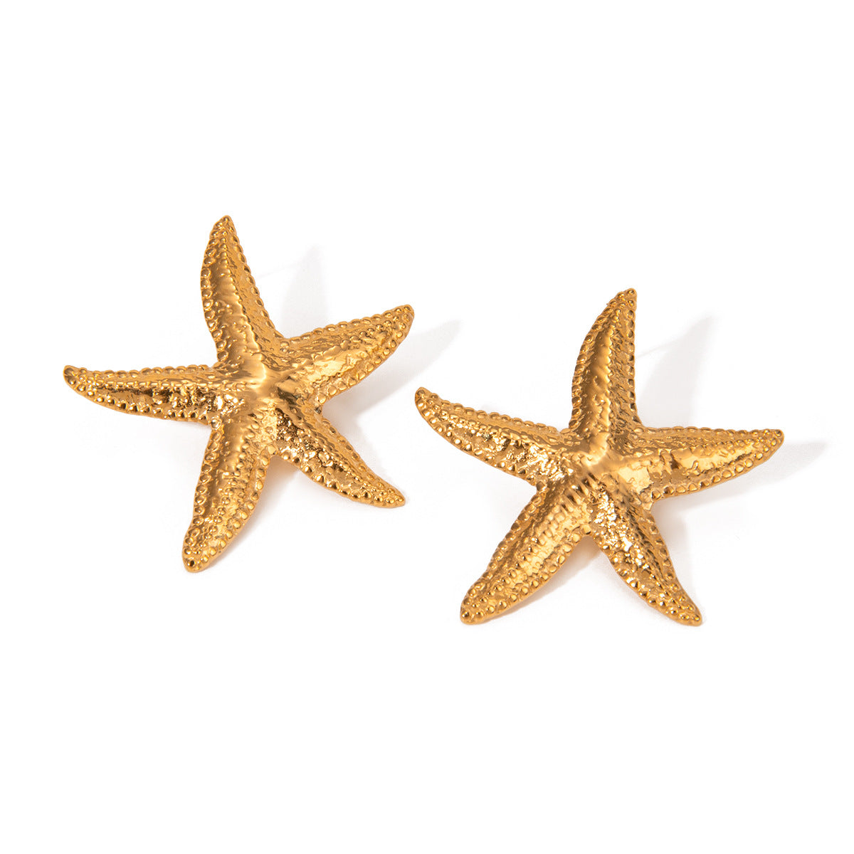 Orecchini da donna in acciaio inossidabile placcato oro 18K con stelle marine e conchiglie, alla moda