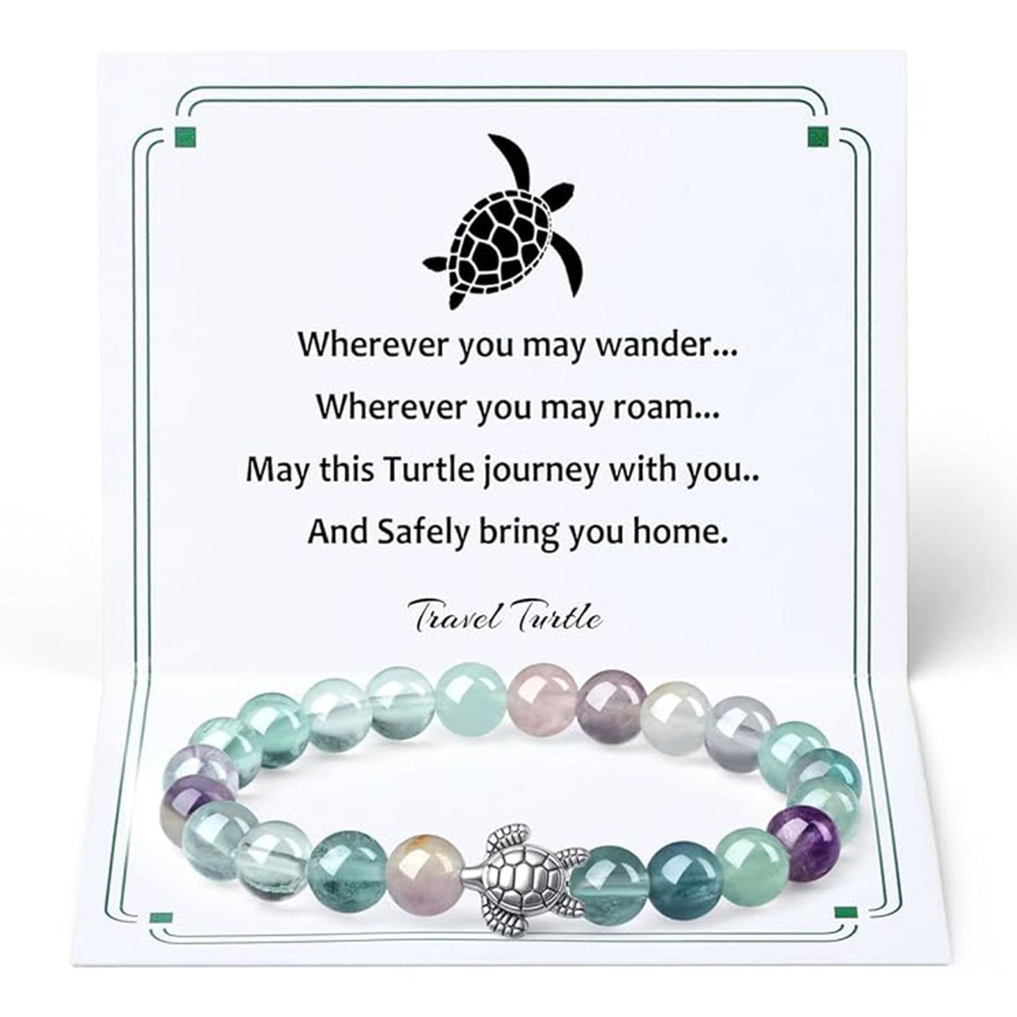 Unisex Tiger Eye Amethyst Rose Quartz Turtle Beaded Bracelet