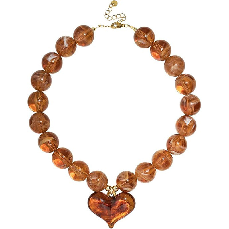 Luxury Heart Acrylic Pendant Resin Bead Necklace for Women