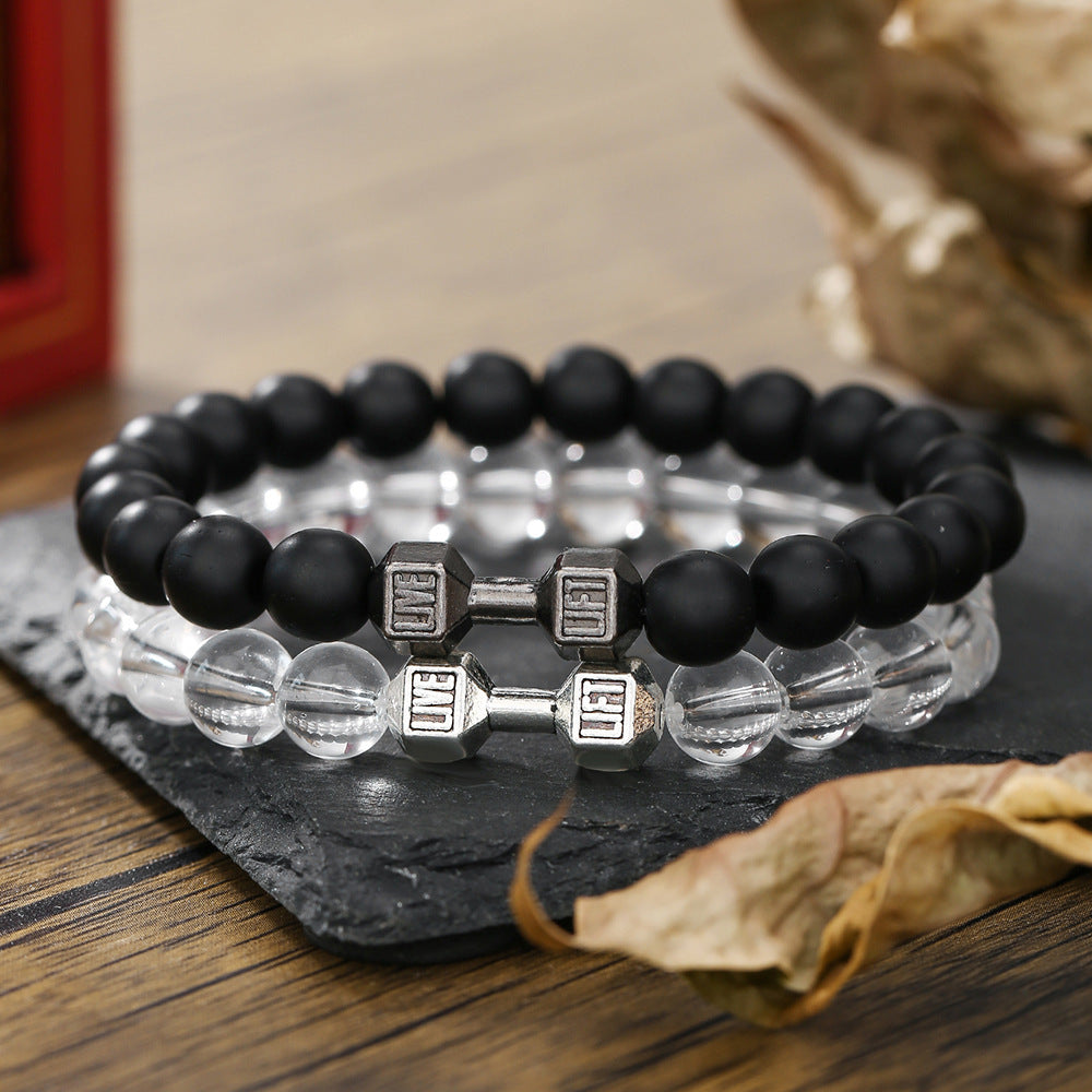 Geometric Round Volcanic Stone Hematite Beaded Bracelet Handmade Unisex Jewelry