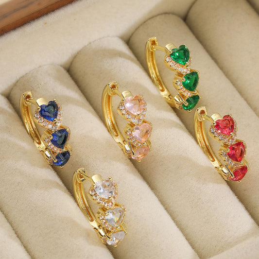 Minimalist Luxe Geometric Heart-Shaped Zirconia Ear Cuffs for Women in Copper with 18K Gold Plating