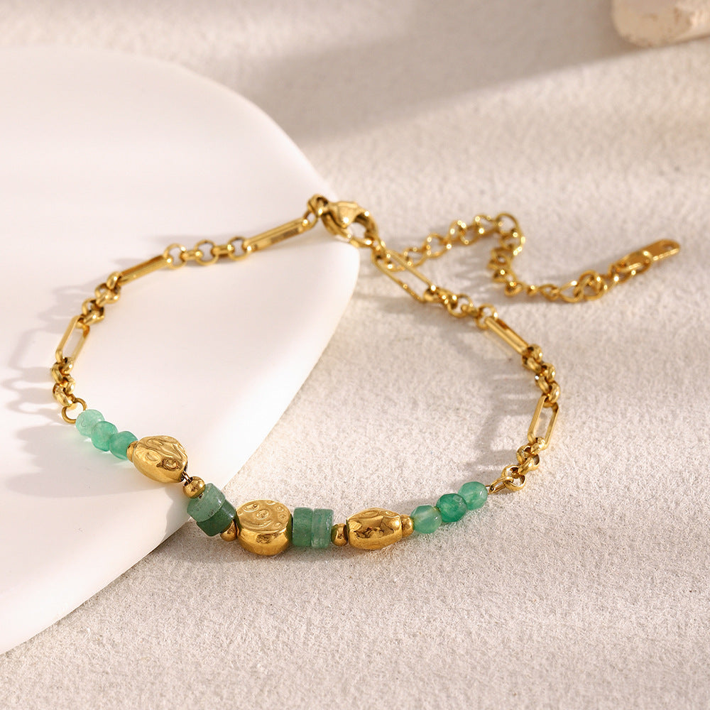 Bracciale da donna in acciaio inossidabile placcato oro 18 carati con geometria retrò minimalista, fatto a mano con pietra naturale