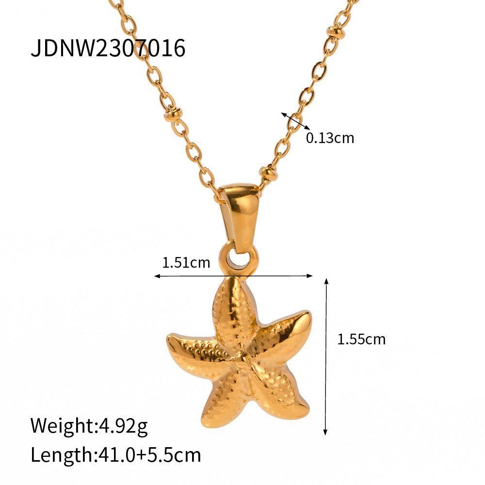 Ins Style Seashell and Starfish Pendant Necklace in Stainless Steel with Plated Finish for Women