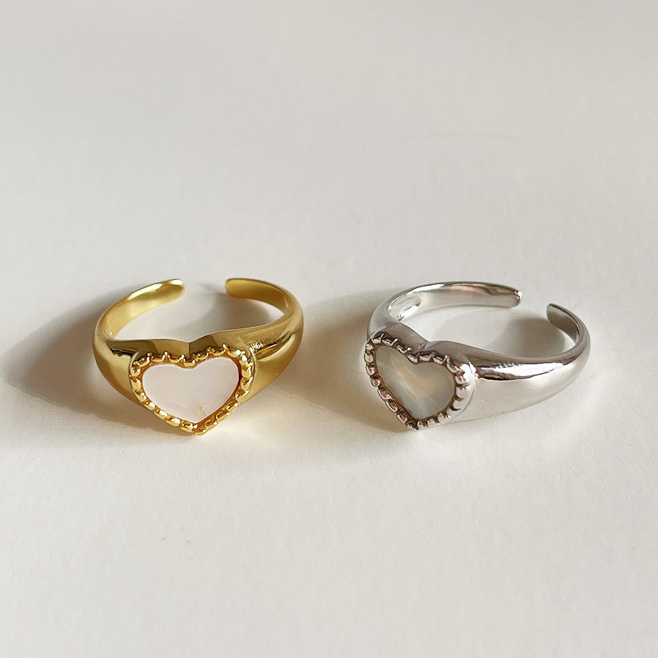Minimalist Punk 925 Sterling Silver Heart Inlay Ring for Women
