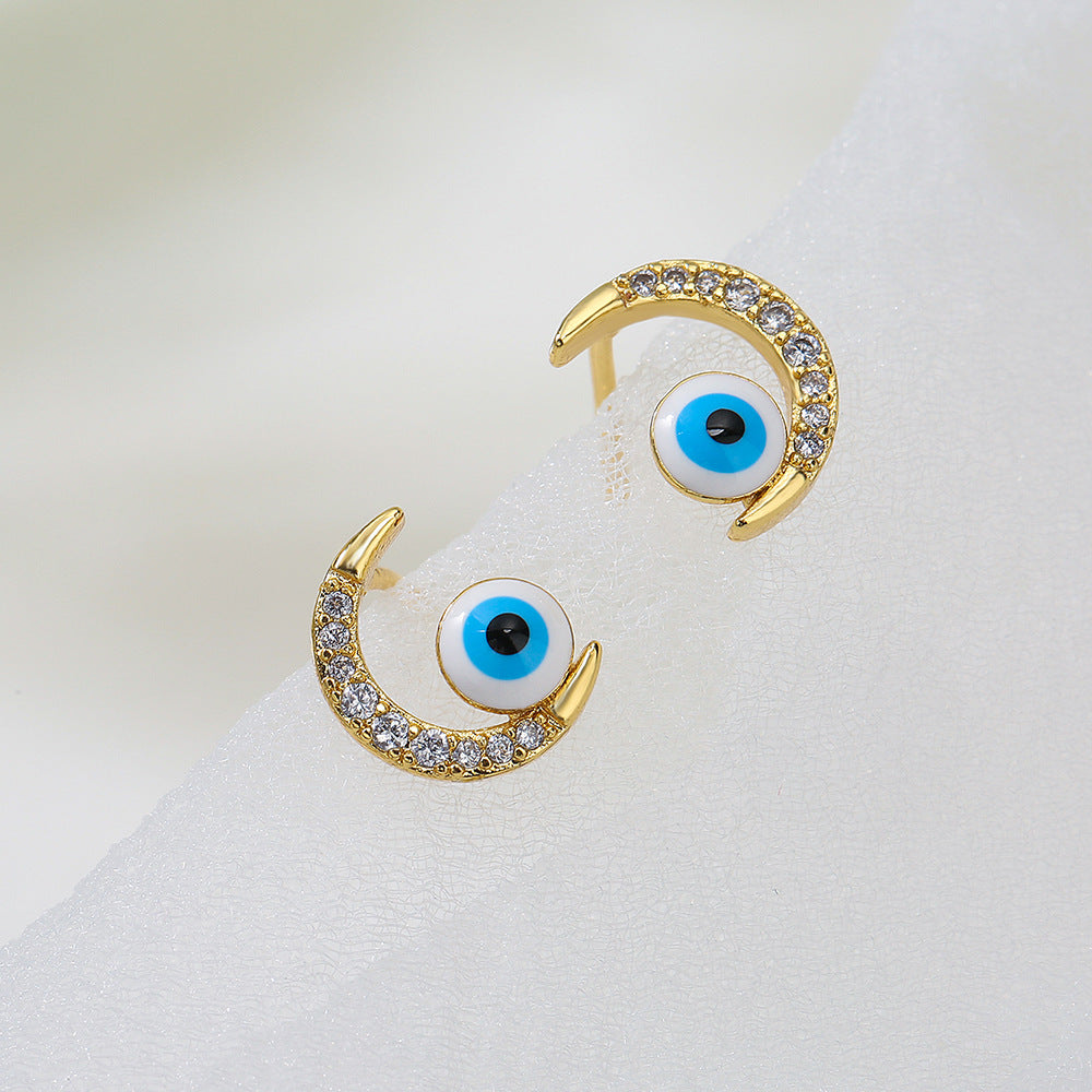Cute Irregular Geometric Blue-Eye Stud Earrings for Women in Copper with INS-Inspired and Unique Personality Style
