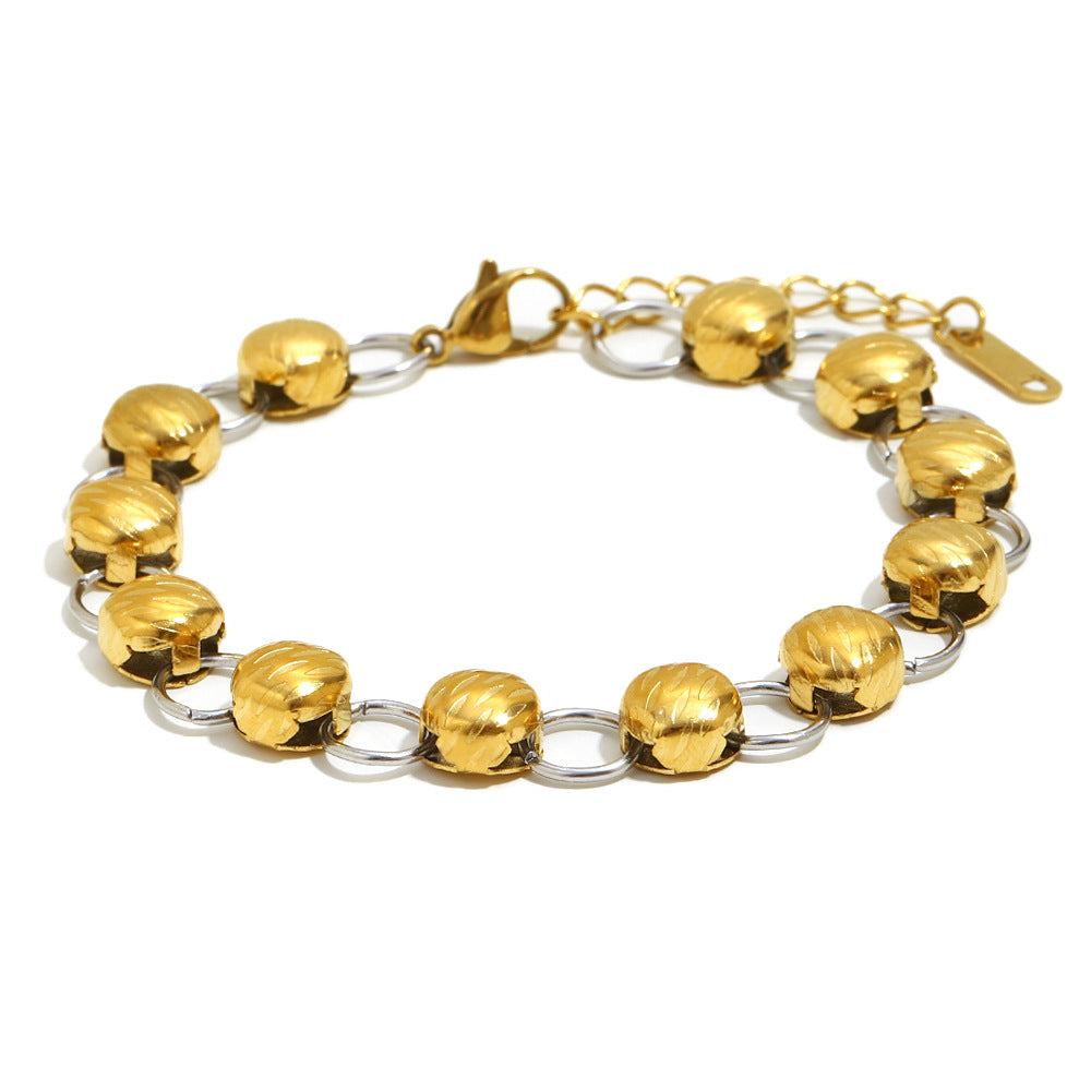 Fashionable Vintage Geometric Stainless Steel Plated 18K Gold Small Gold Bead Bracelet for Women