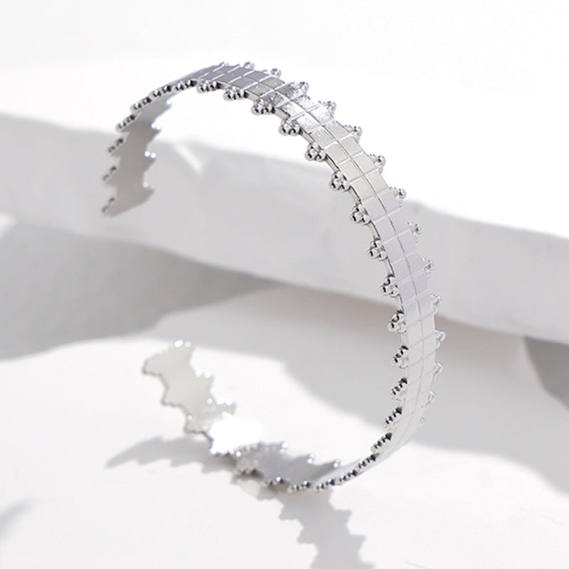 Adjustable Titanium Steel Bracelet for Women with Geometric Line Design Electroplated Finish Statement Cuff