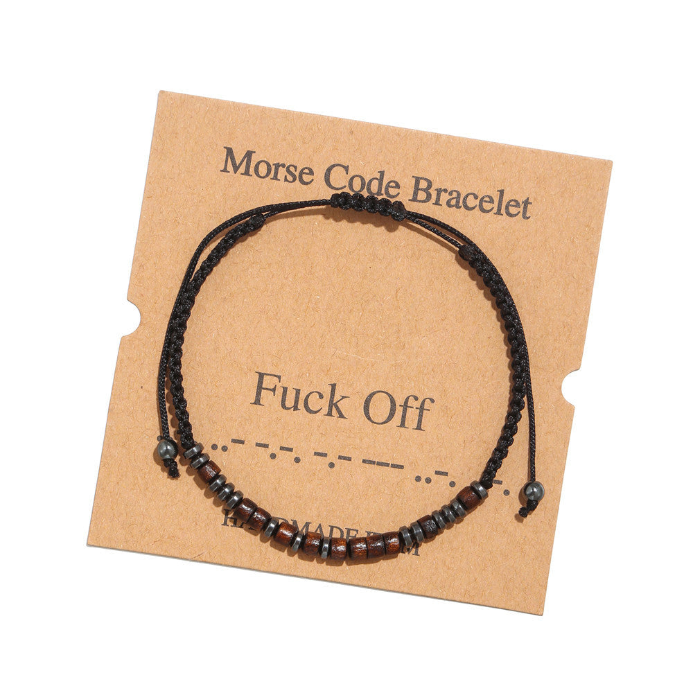 Morse Code Letter Number Wood Bracelet for Unisex