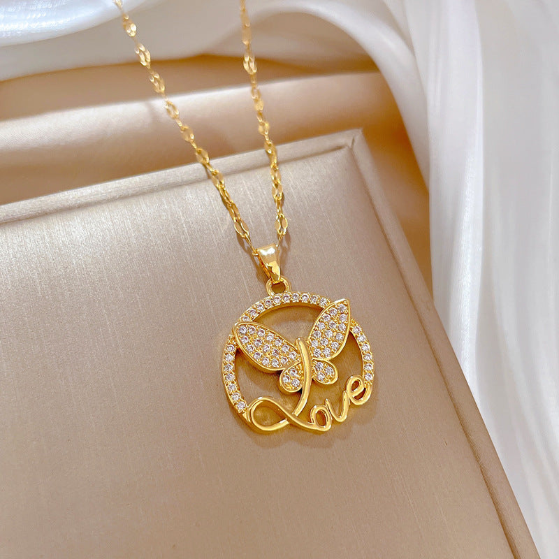 Butterfly Luxury Titanium Steel Collar Necklace for Women with Geometric Pendant