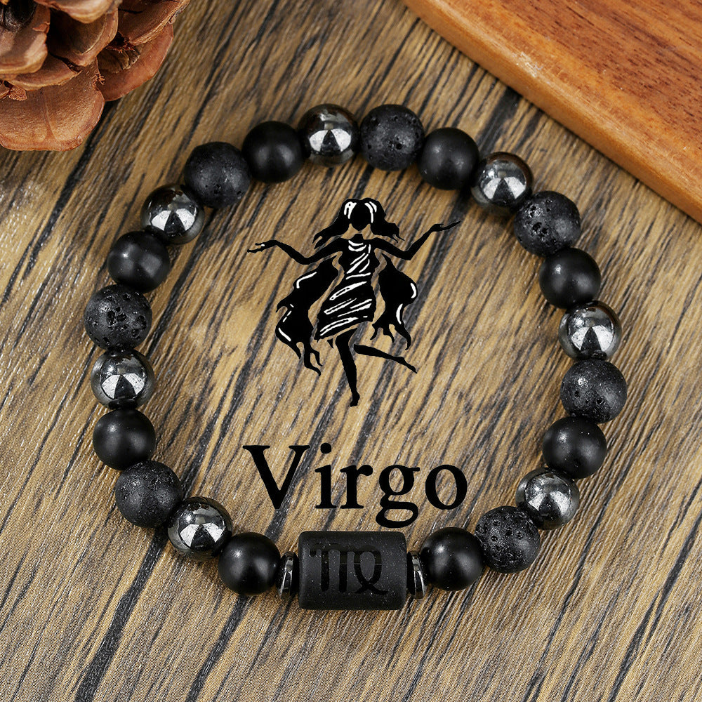 Vintage Handmade Round Volcanic Stone Beaded Bracelet Unisex