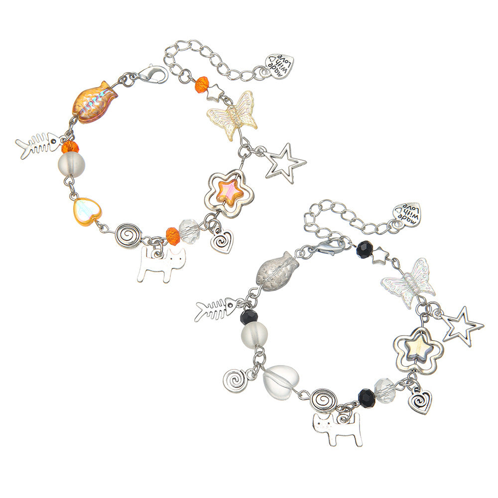 Punk Geometric Star Moon Cat Hollow Bracelet for Women and Men
