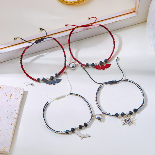 Pulsera magnética trenzada con temática de Halloween de araña y murciélago con diseño de corazón para hombres y mujeres