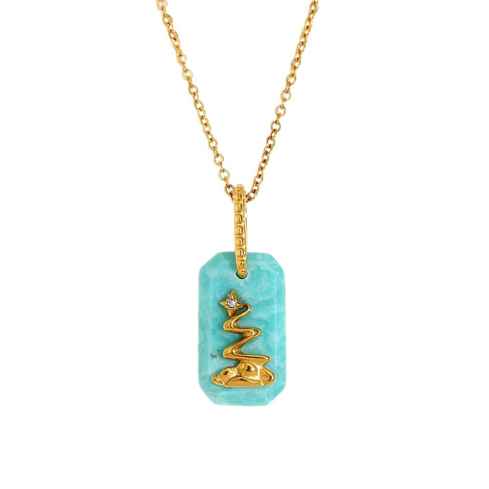 Collana pendente con cielo stellato geometrico in acrilico in stile vintage francese in acciaio inossidabile con placcatura in oro 18K da donna