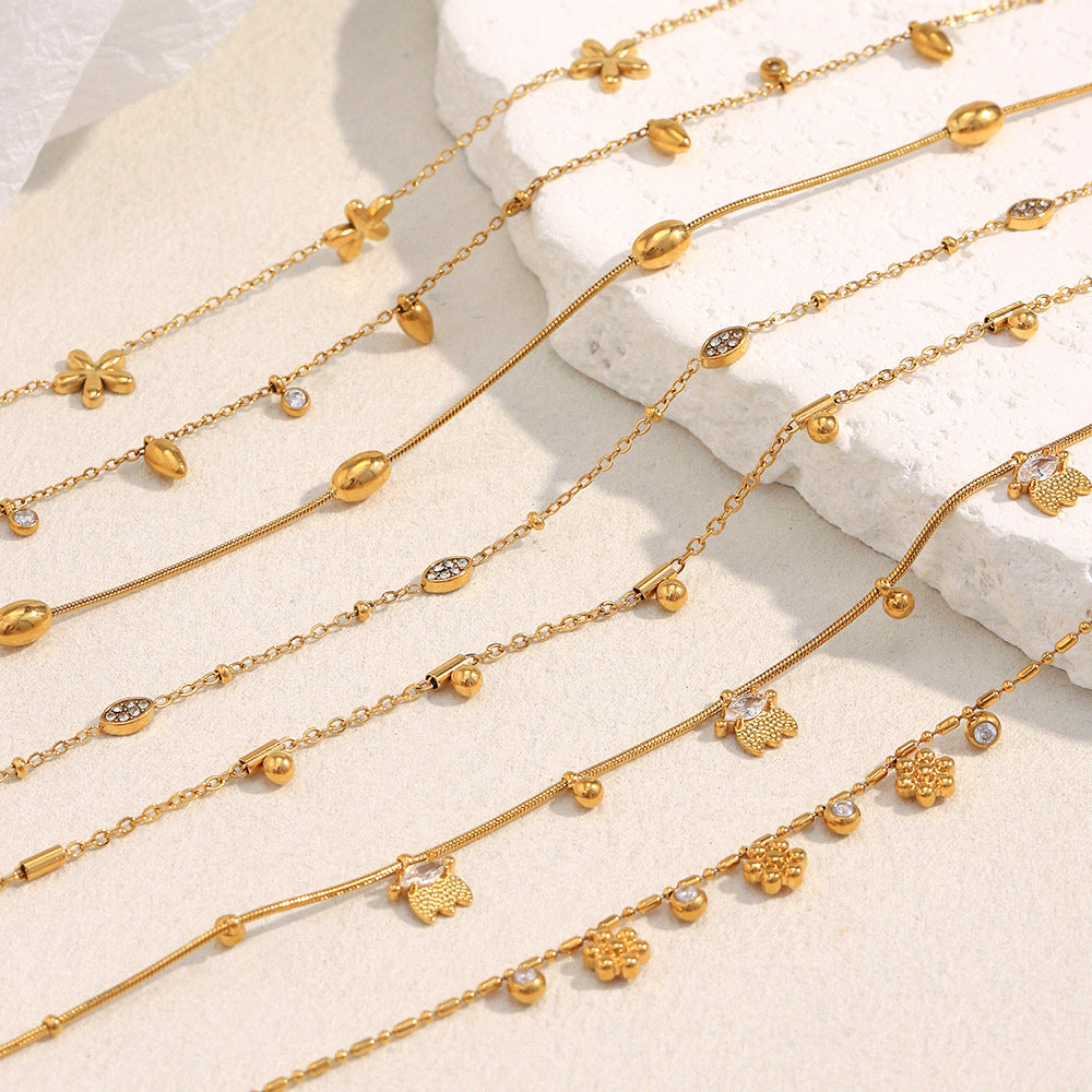 Minimalist Geometric Stainless Steel Plated 18K Gold Fine Chain Tassel Pendant Necklace for Women