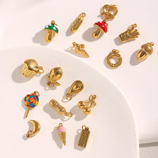 18K Gold Plated Stainless Steel Geometric Donut Charm Bar