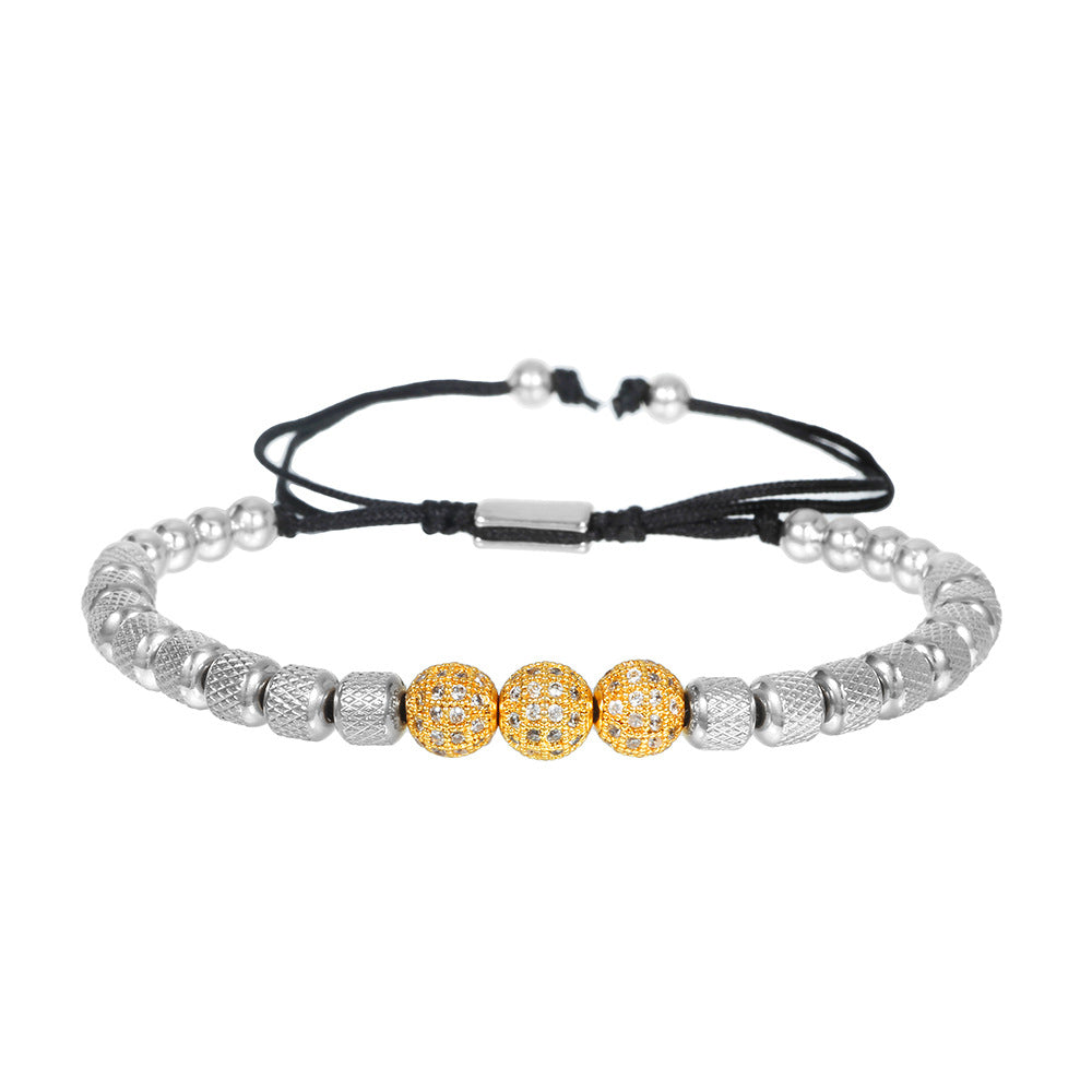 Geometric Gold Plated Brass and Stainless Steel Bracelet with Micro-set Cubic Zirconia Beads for Men and Women